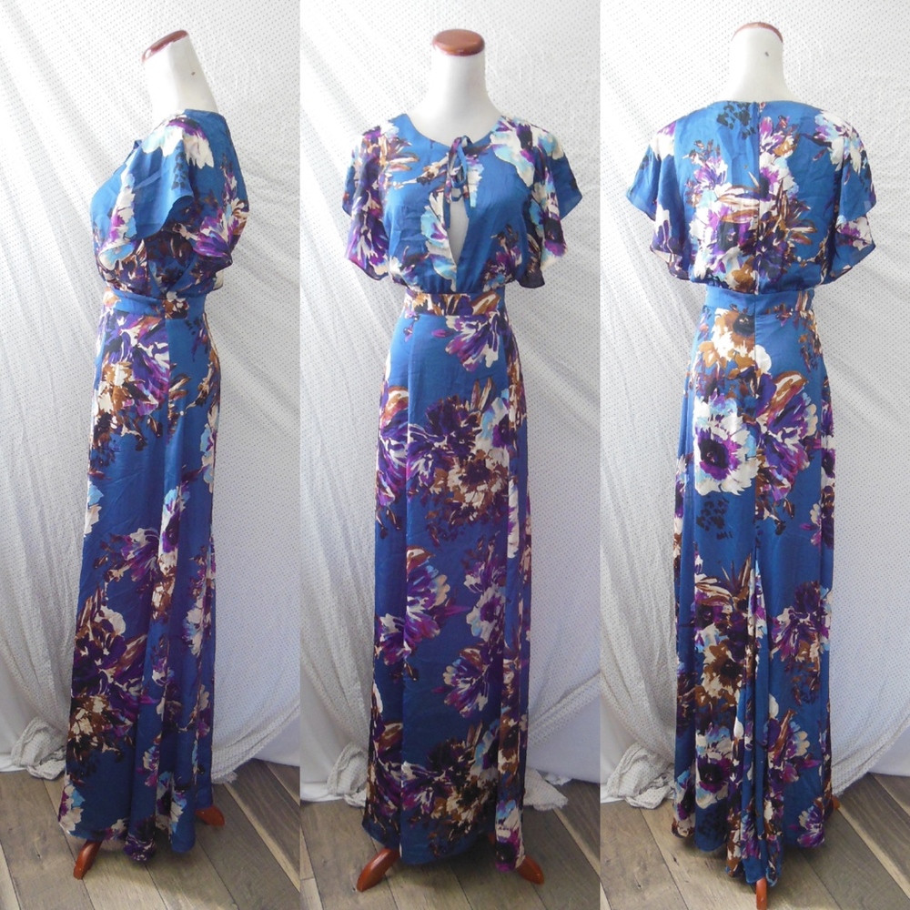 NEW Ali & Jay Anthropologie BLUE FLORAL Maxi DRESS - Picture 6 of 8